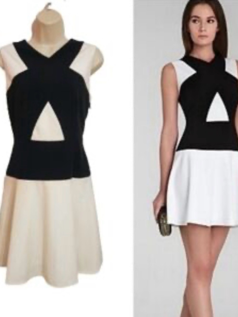 BCBG Maxazaria Sleeveless Black & White Fit-and-Flare Dress classic